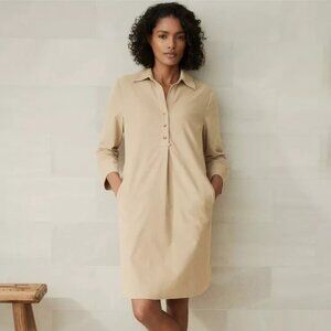 The White Company Tan Corduroy 3/4 Sleeve Above Knee Shift Dress Pockets US 6